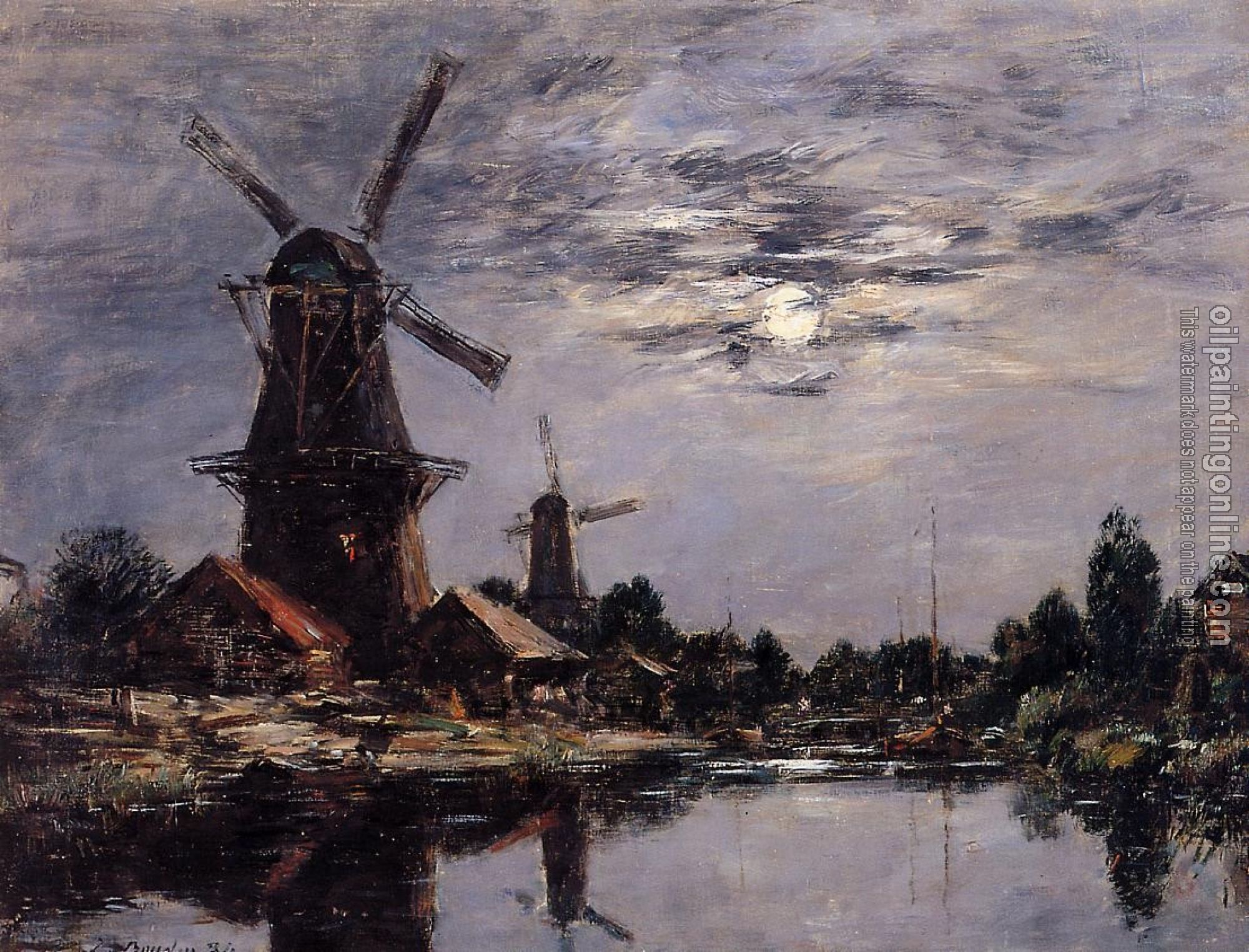 Boudin, Eugene - Windmills and Canel near Dordrecht